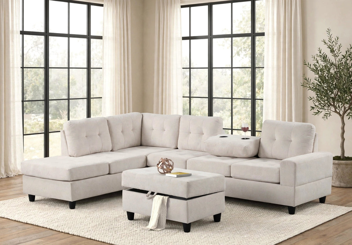 45Heights Reversible Sectional and Ottoman Set Beige