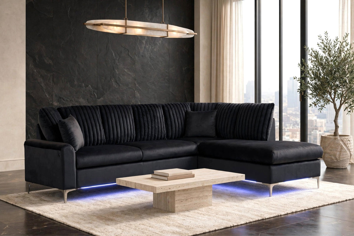 Candy Stationary Sectional Sofa with LED Lights Black