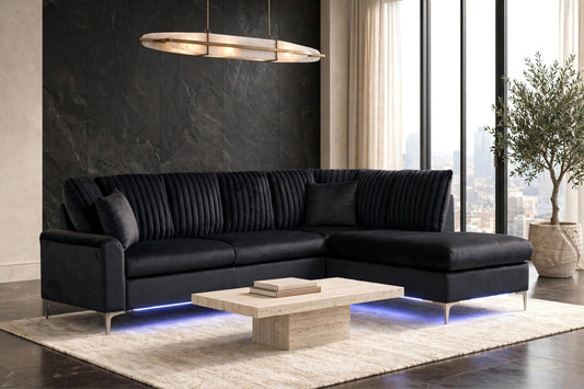 Candy Stationary Sectional Sofa with LED Lights Black