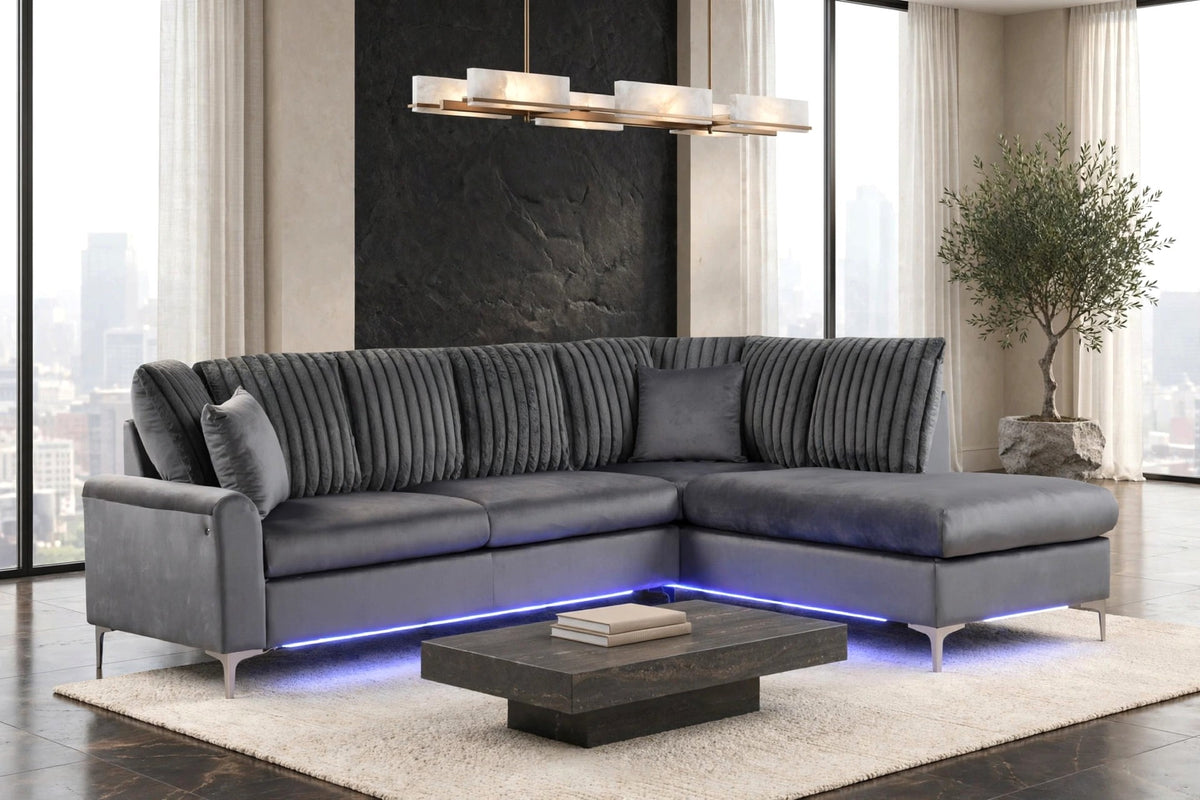 Candy 74497 Stationary Sectional with LED Lights Charcoal