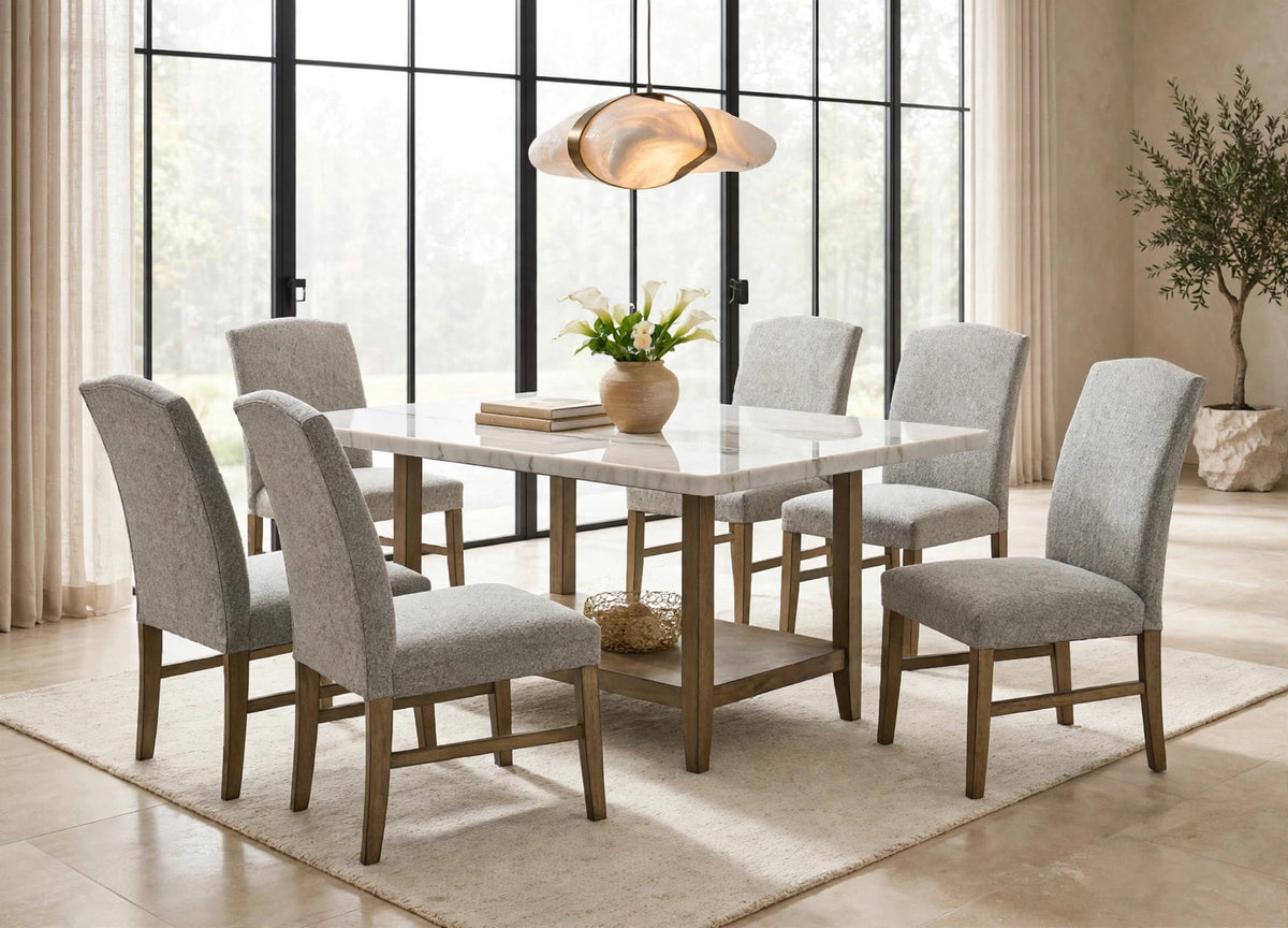 Lola10 7-Piece Dining Set Genuine Marble