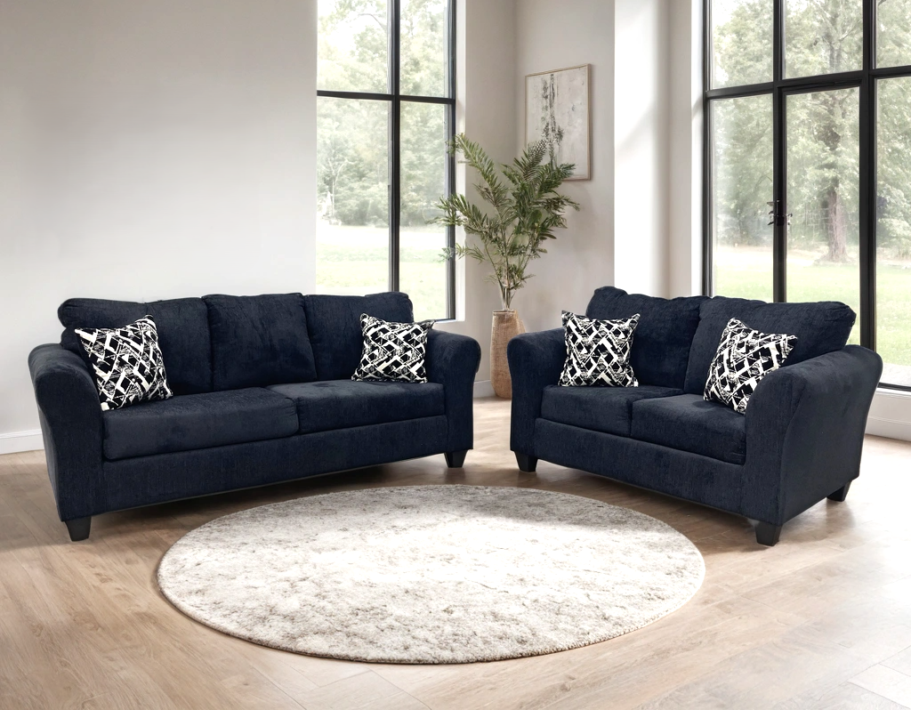 210 Stationary Sofa and Loveseat Set Black
