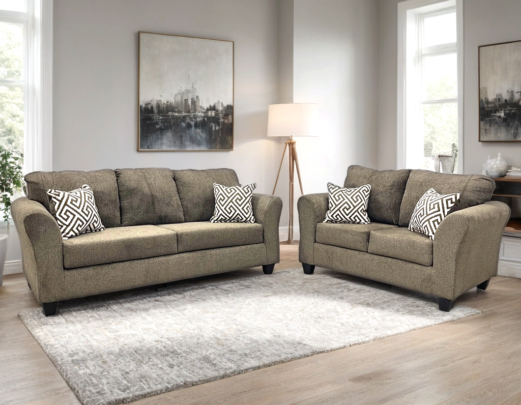 210 Stationary Sofa and Loveseat Set Brown