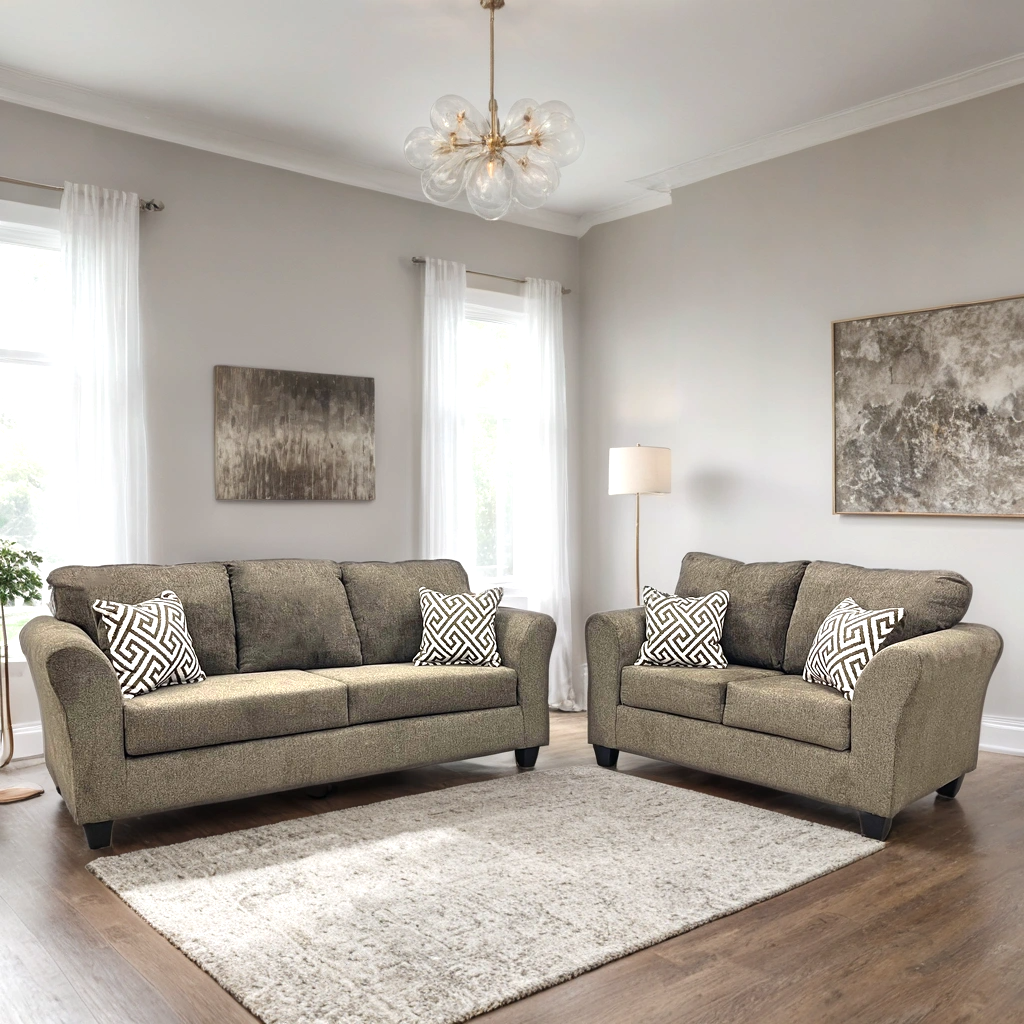 210 Stationary Sofa and Loveseat Set Brown