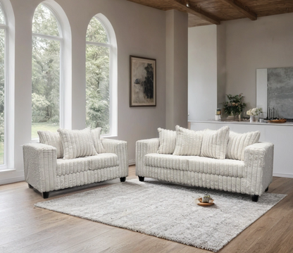 510 Stationary Sofa and Loveseat Set Cream