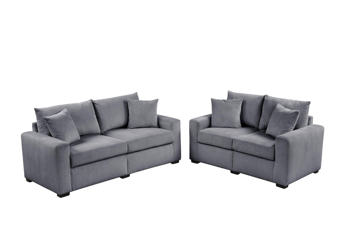 HH1124 Stationary Sofa and Loveseat Set Gray