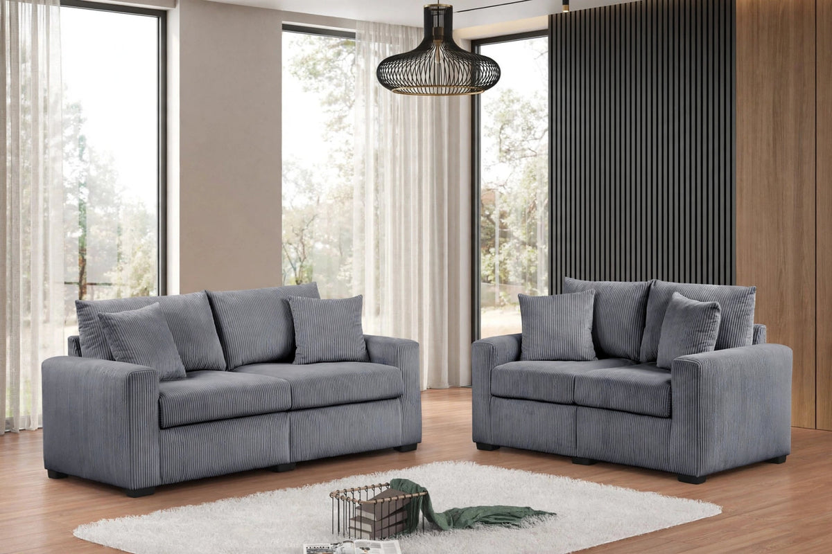 HH1124 Stationary Sofa and Loveseat Set Gray