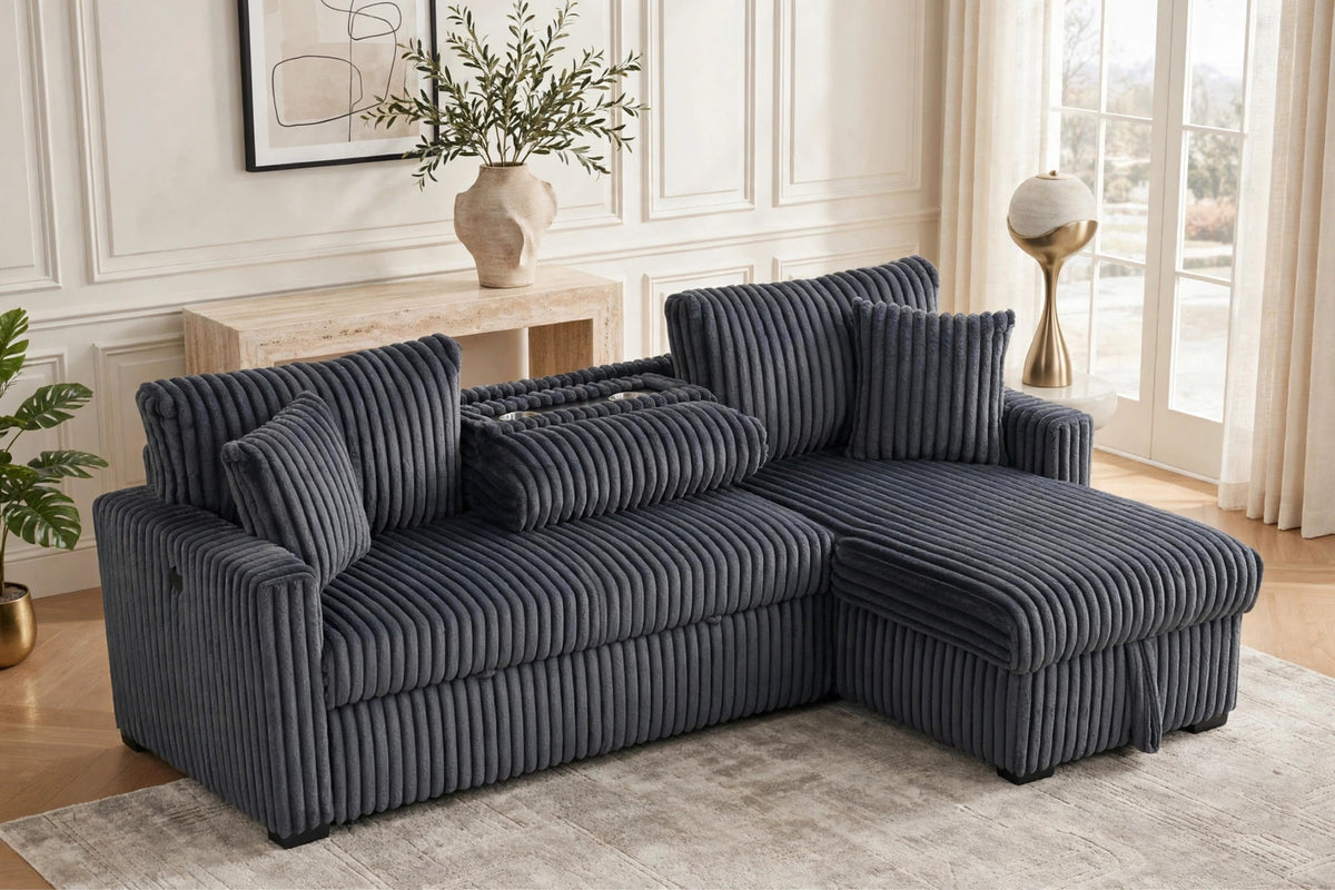 Aria Sectional With Pull-Out Bed and Storage Chaise Charcoal