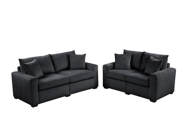 HH1123 Stationary Sofa and Loveseat Set Black