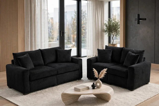 HH1123 Stationary Sofa and Loveseat Set Black