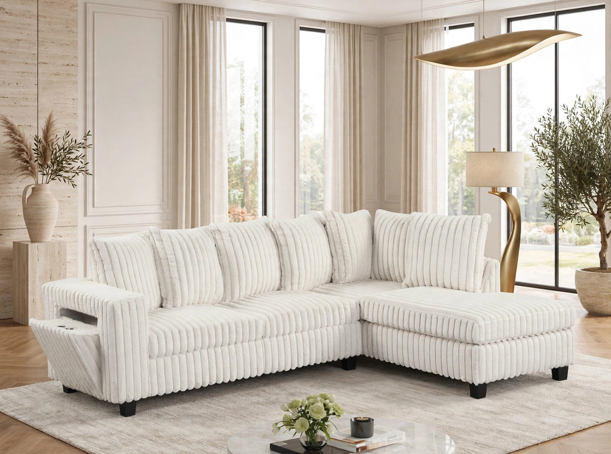 518 Reversible Sectional Sofa with USB Ports Beige