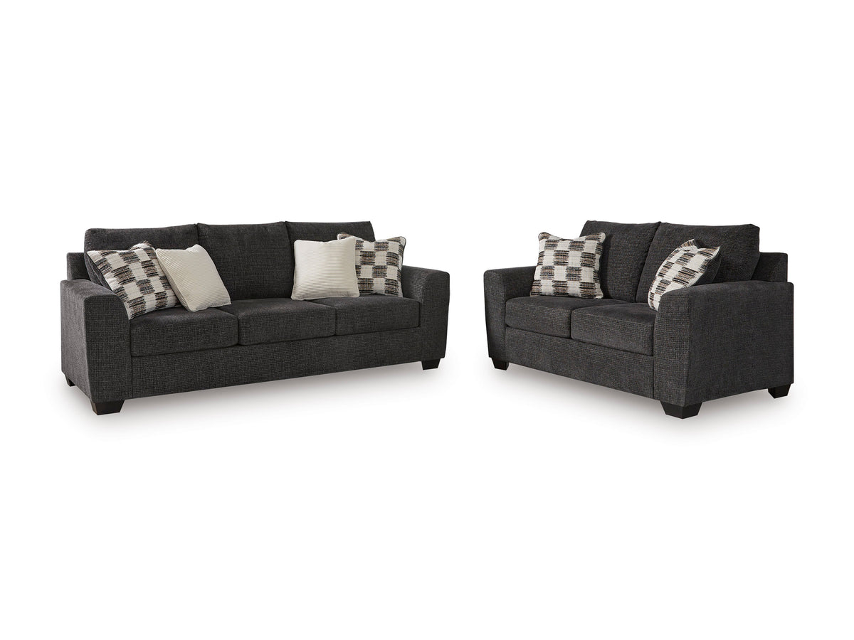 Ashley 631-01 Stationary Sofa and Loveseat Set Ebony