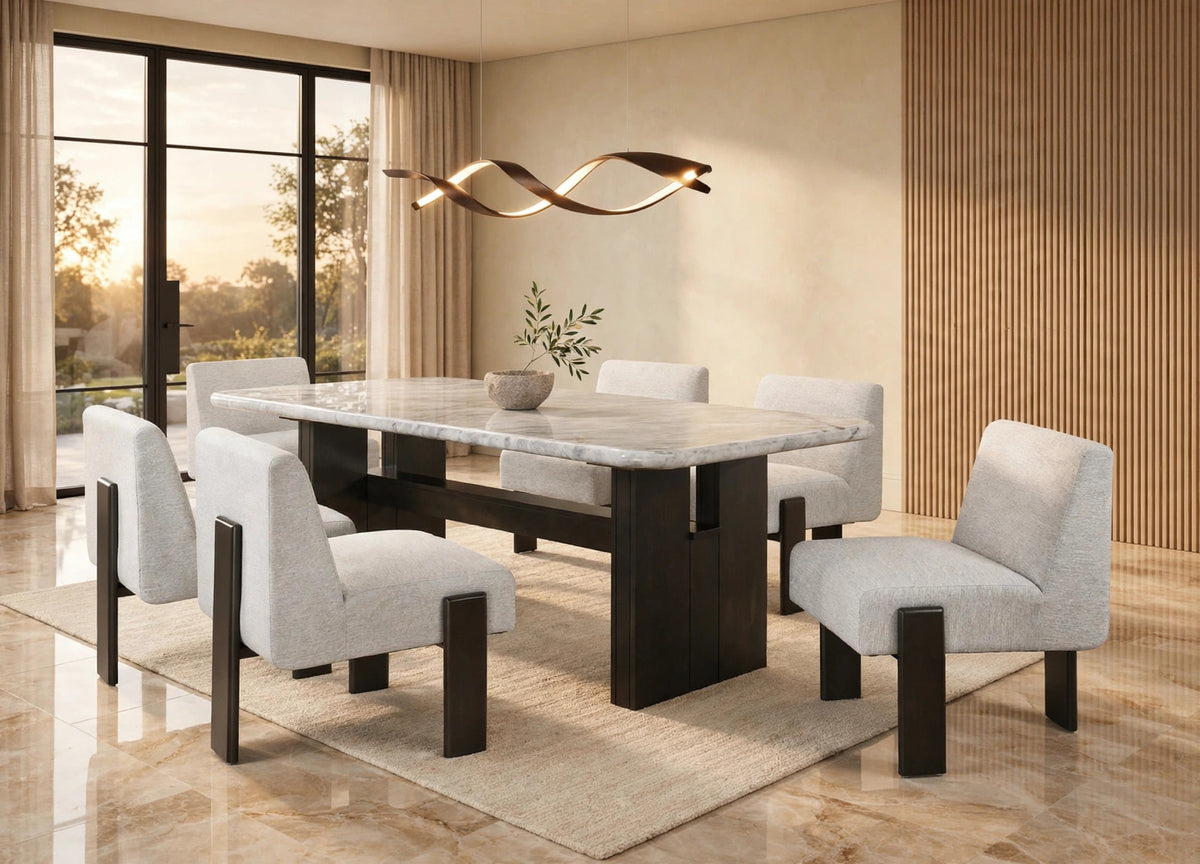 Diva 7-Piece Dining Set White Marble