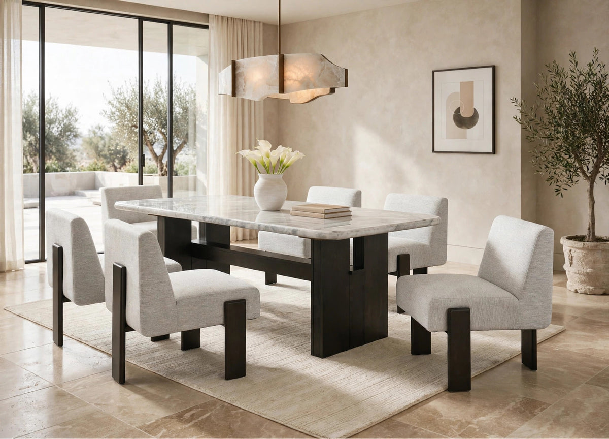 Diva 7-Piece Dining Set White Marble