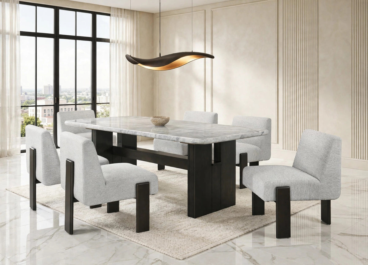Diva 7-Piece Dining Set White Marble