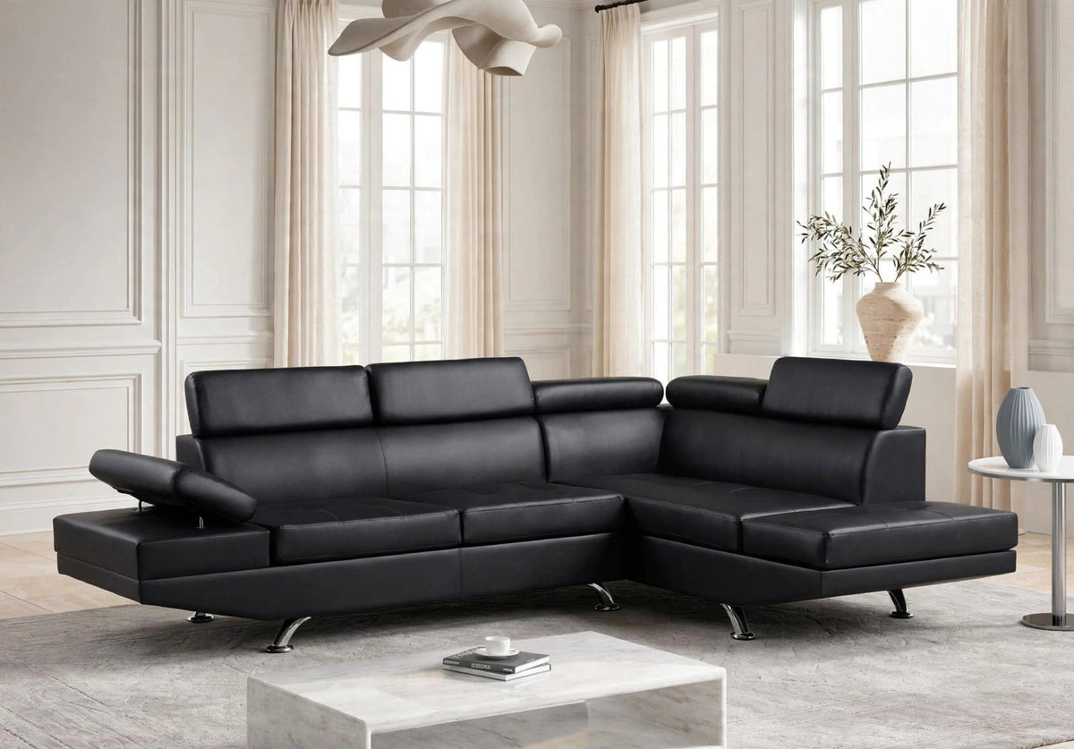 Moderno Stationary Sectional Sofa Black