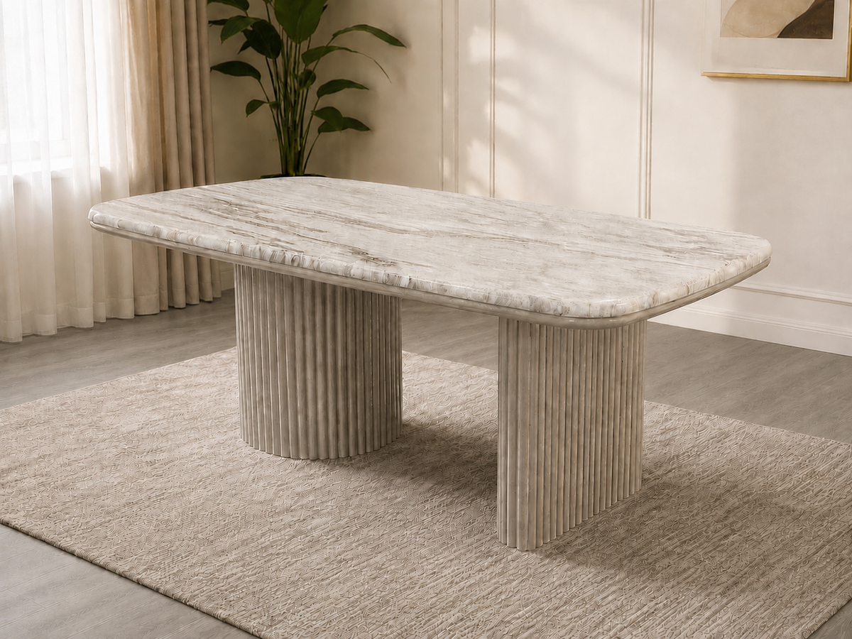 SAMARA 7-Piece Dining Set White Marble