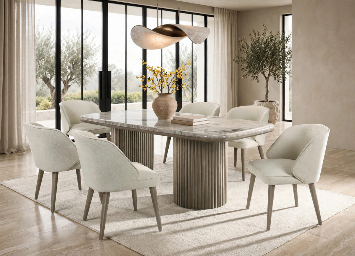 SAMARA 7-Piece Dining Set White Marble