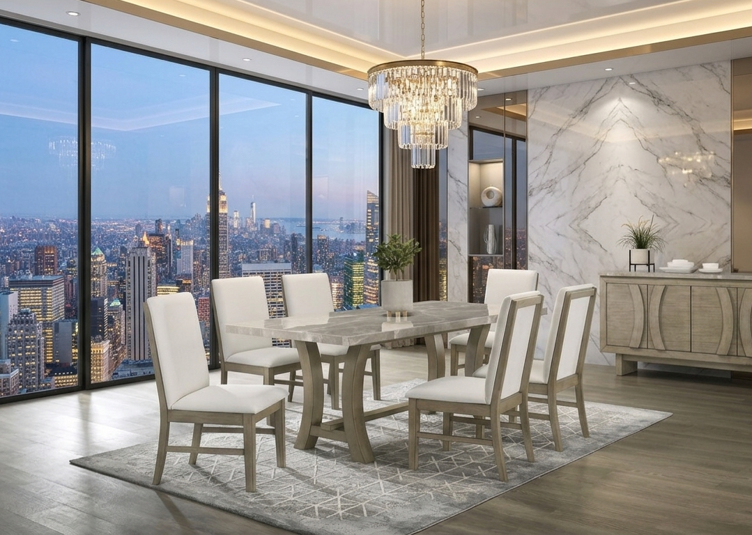 ROCO 7-Piece Genuine Marble Dining Set