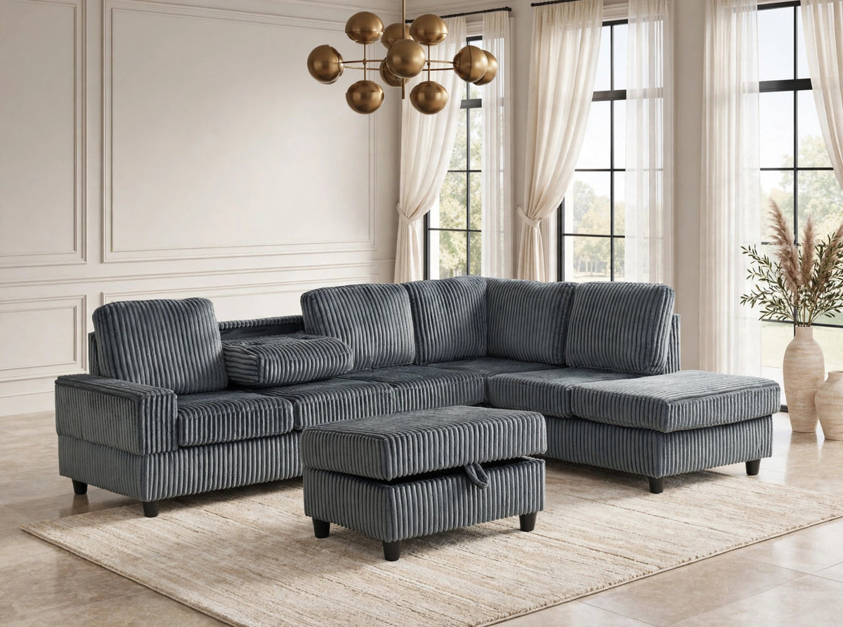 50Heights Reversible Sectional and Storage Ottoman Set Charcoal