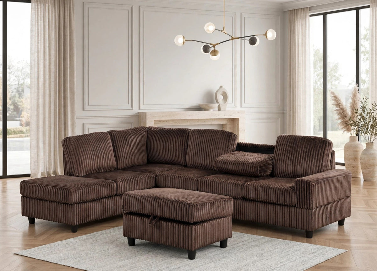 51Heights Reversible Sectional and Ottoman Set Chocolate