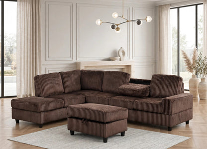 51Heights Reversible Sectional and Ottoman Set Chocolate