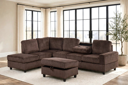 51Heights Reversible Sectional and Ottoman Set Chocolate
