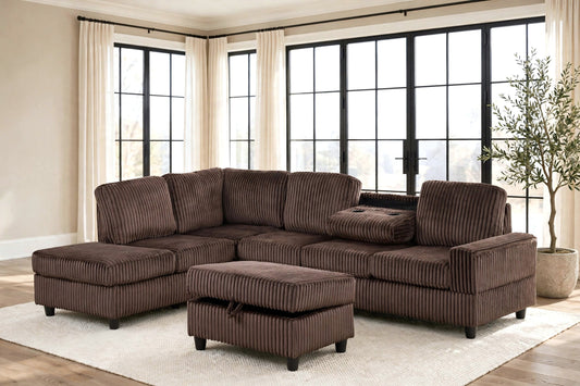 51Heights Reversible Sectional and Ottoman Set Chocolate