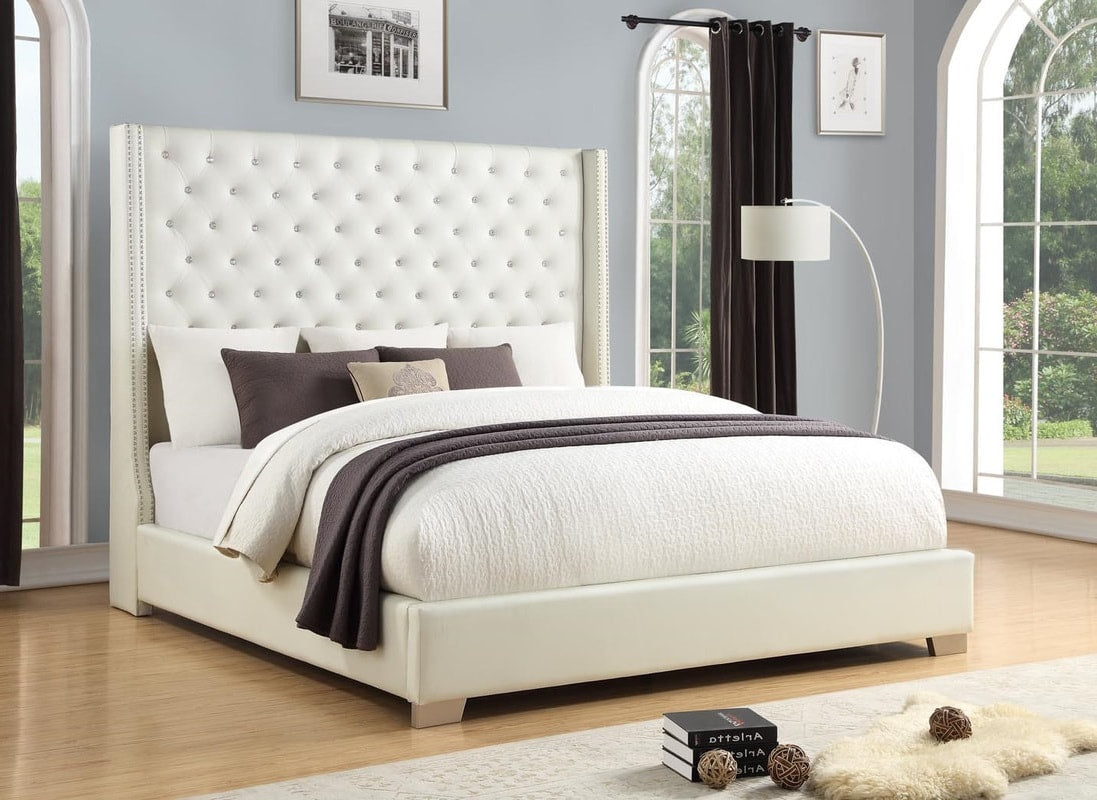 HH323 Diamond Tufted Upholstered Bed 1.8m Headboard Pearl White