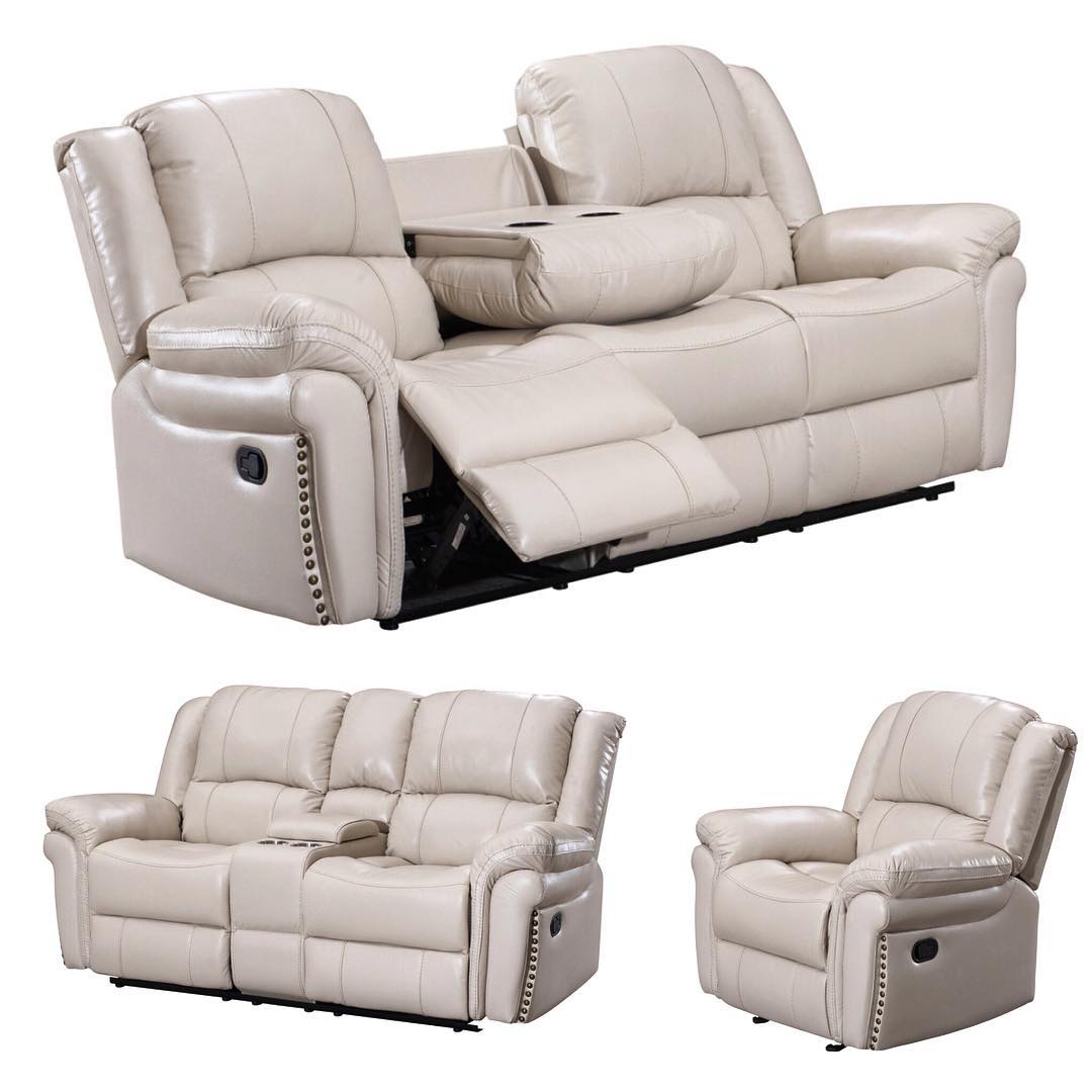 Monrose Reclining Living Room Sofa Loveseat and Chair 3-Piece Set Off-White