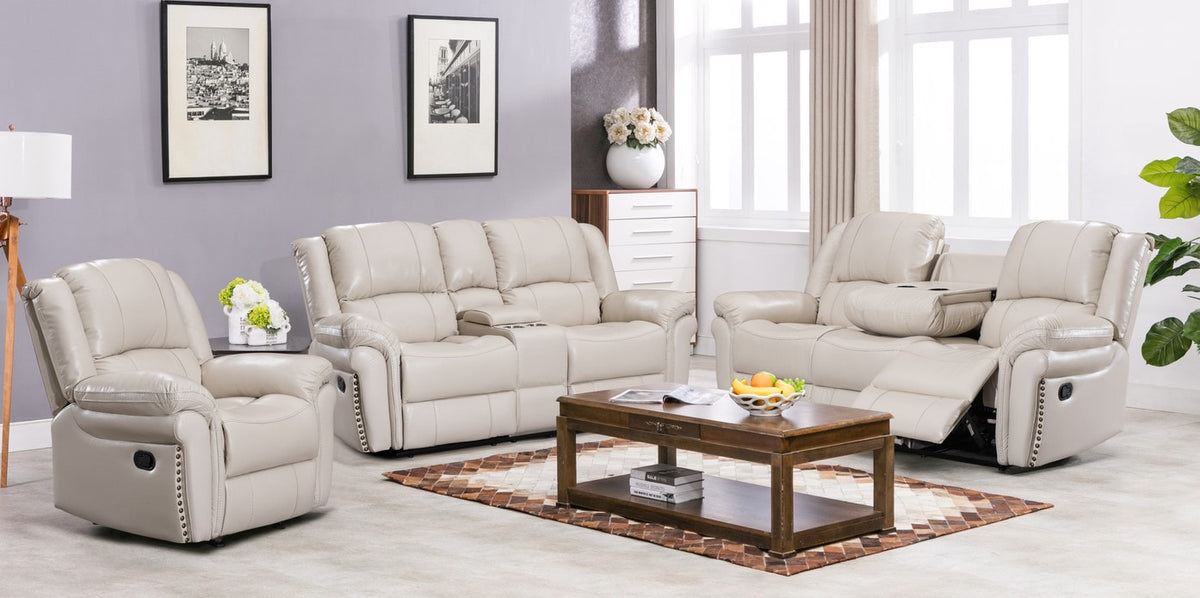 Monrose Reclining Living Room Sofa Loveseat and Chair 3-Piece Set Off-White