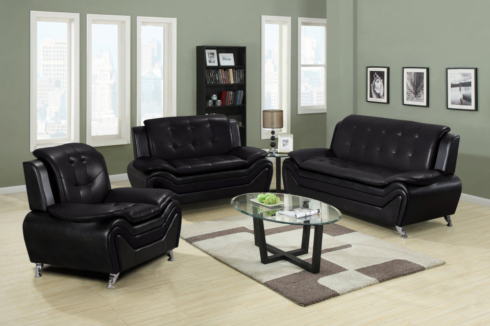 HH777 3-Piece Living Room Set PU Black