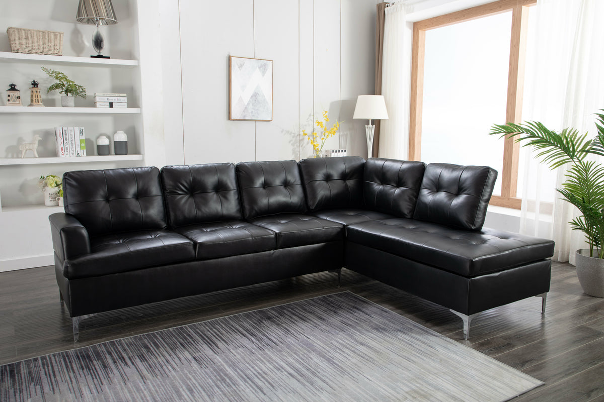 Stationary Sectional Sofa Right-Facing Chaise PU Black