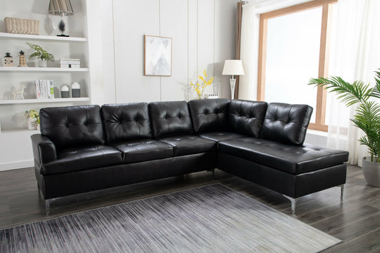 Stationary Sectional Sofa Right-Facing Chaise PU Black