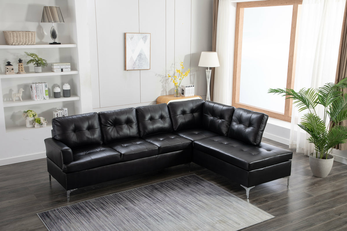 Stationary Sectional Sofa Right-Facing Chaise PU Black