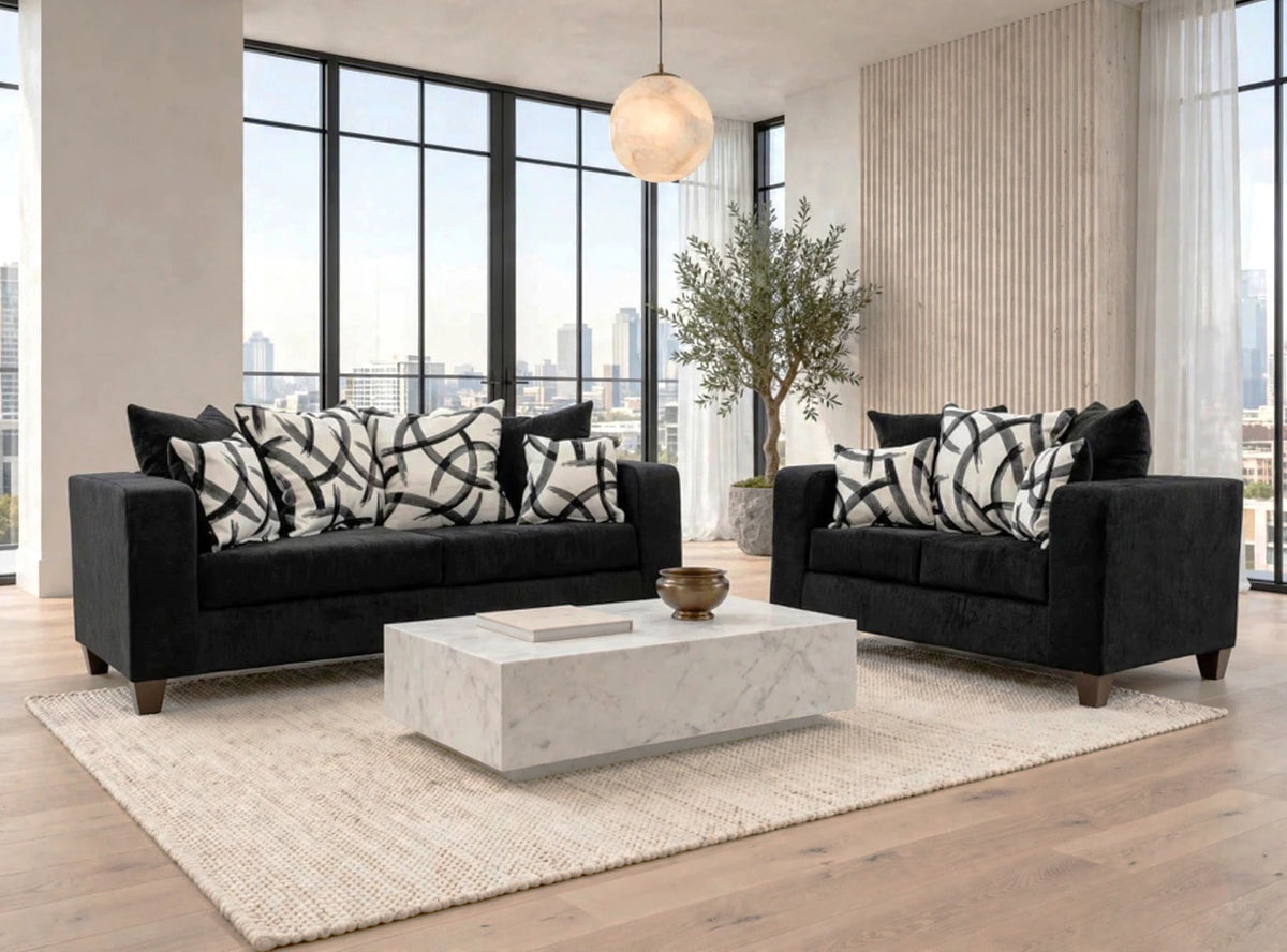 110-2PC Stationary Sofa and Loveseat Set Black